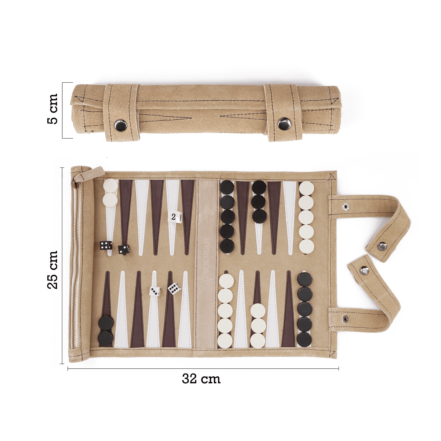 SONDERGUT - Reise Backgammon aus Leder zum Ausrollen - Farbe: CREAM