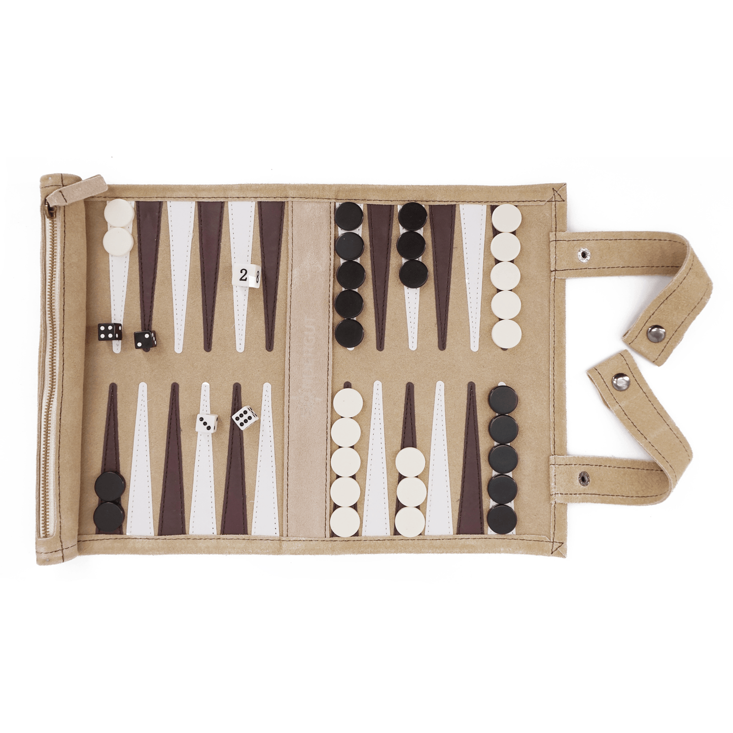 SONDERGUT - Reise Backgammon aus Leder zum Ausrollen - Farbe: CREAM