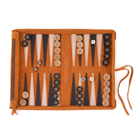 SONDERGUT - Reise Backgammon Deluxe - Farbe: COGNAC
