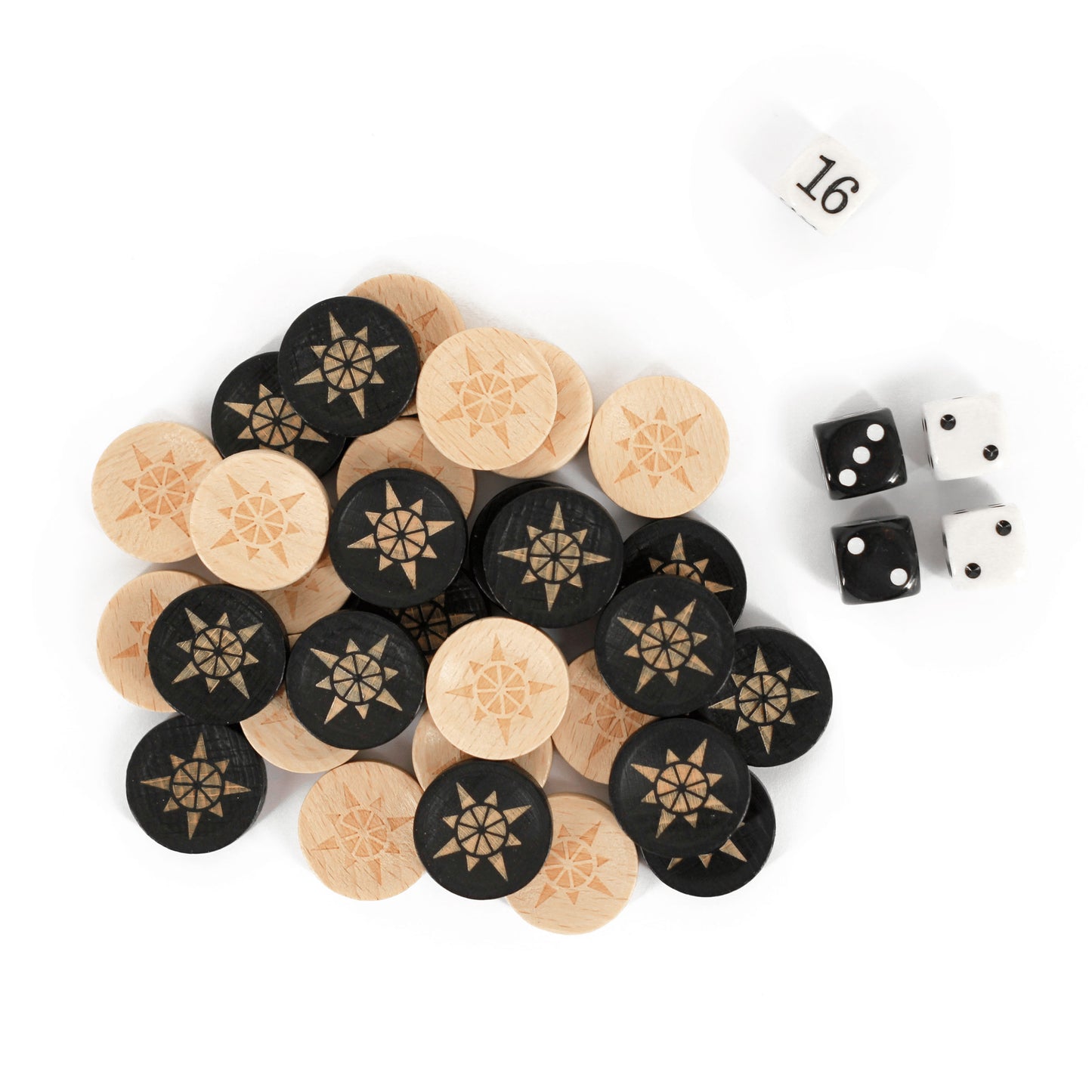 Backgammon Spielsteine aus Holz - Set mit Würfeln