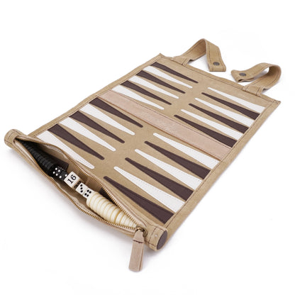 SONDERGUT - Reise Backgammon aus Leder zum Ausrollen - Farbe: CREAM